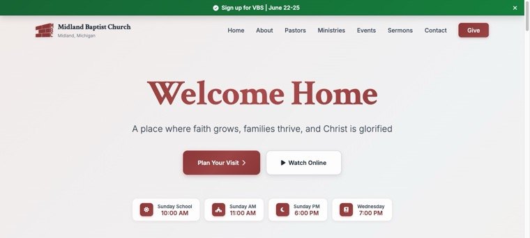 Midland Baptist Church website homepage