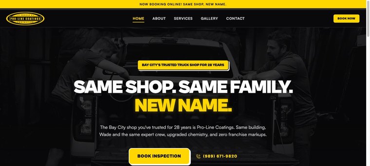 Pro-Line Coatings website homepage