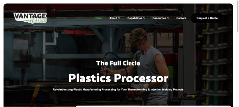 Vantage Plastics website homepage