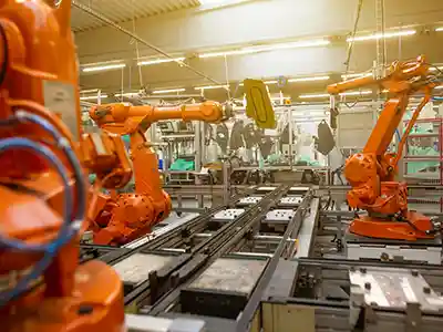 Industrial robot tending a machine cell